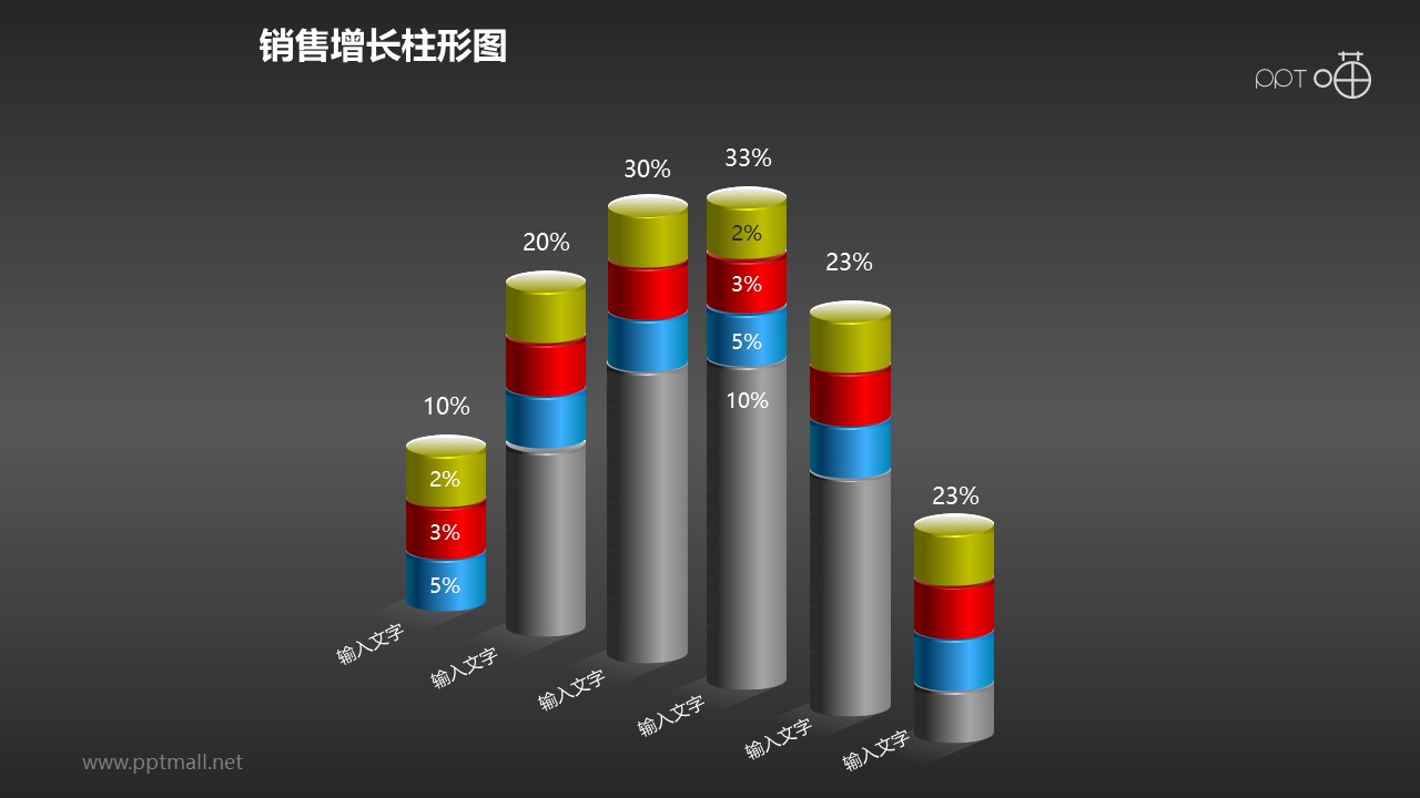 反映銷售/經(jīng)濟(jì)等數(shù)據(jù)變化的立體質(zhì)感柱狀圖PPT素材(14)