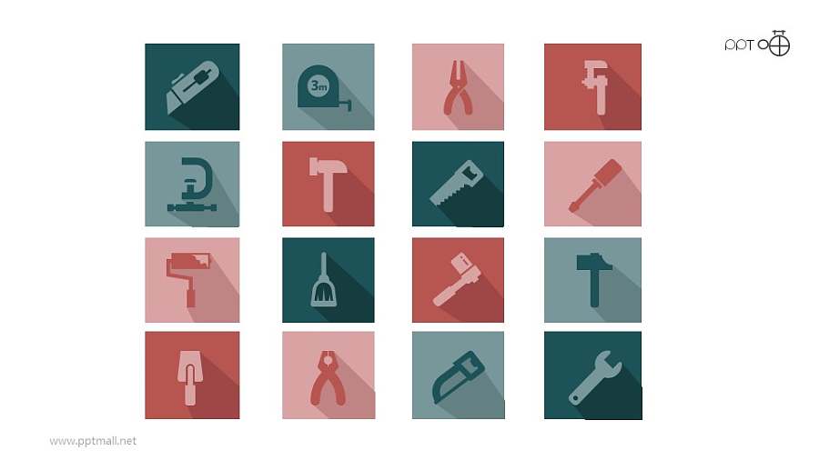 矢量长阴影的工具图标PPT素材