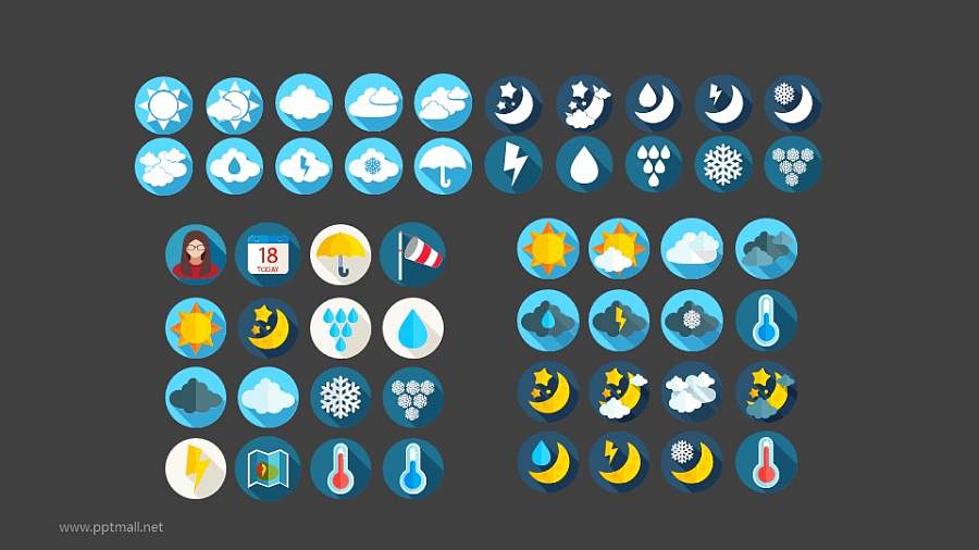 质感长阴影天气预报矢量图标素材