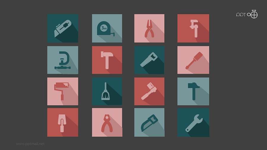 矢量长阴影的工具图标PPT素材