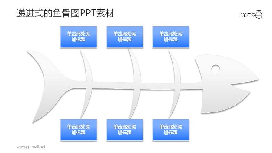 6个部分递进关系的鱼骨图PPT素材
