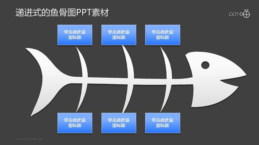 6个部分递进关系的鱼骨图PPT素材