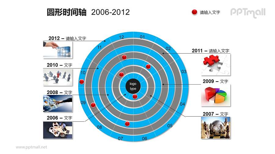 一整套圆形时间轴PPT素材包