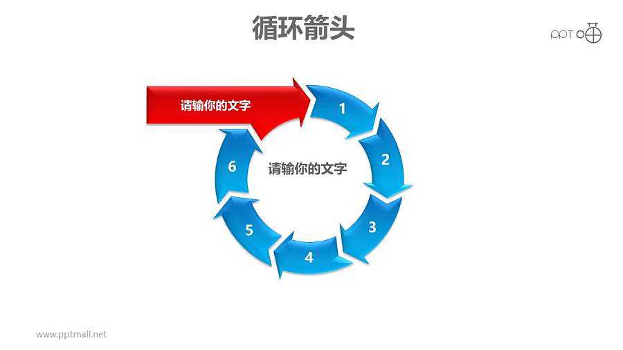 循环箭头之7部分箭头循环递进关系PPT模板素材