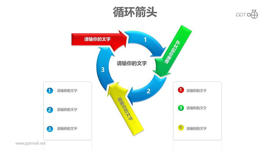 循环箭头之彩色箭头循环递进关系图PPT模板素材