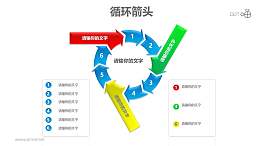 循环箭头之彩色箭头九箭齐发循环递进关系图PPT模板素材