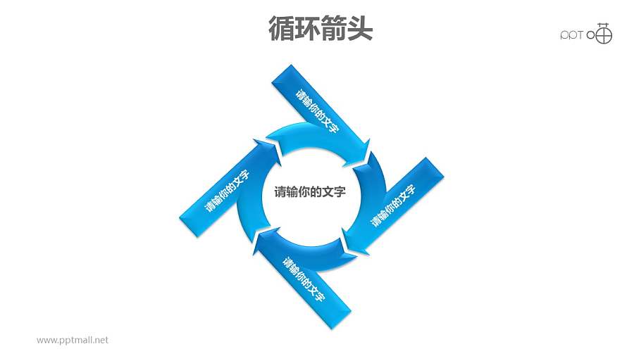 循环箭头之4部分旋转箭头循环图PPT模板素材