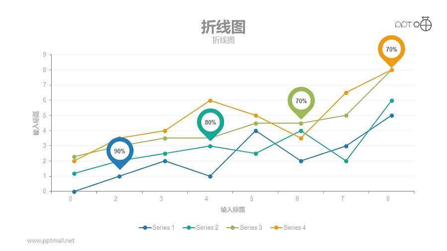 数字被强调的多彩折线图PPT模板