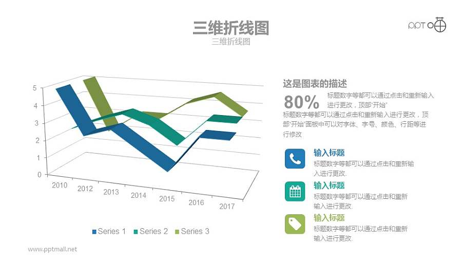 三维立体带状折线图PPT数据模板素材
