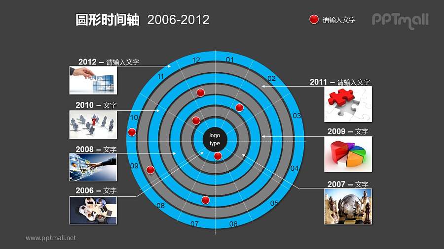 一整套圆形时间轴PPT素材包