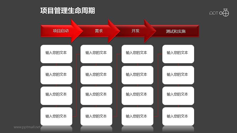 项目管理之项目生命周期4部分递进关系图PPT素材下载