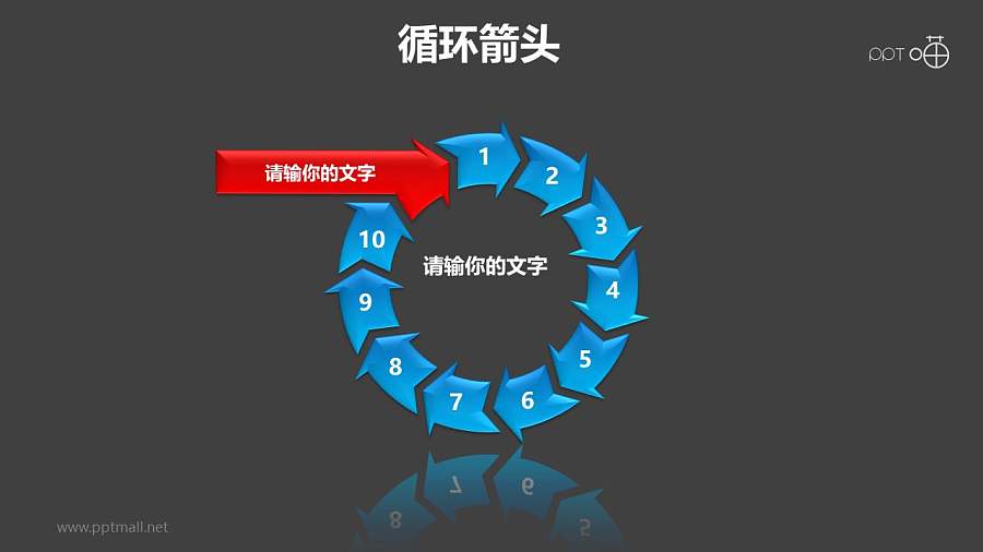 循环箭头之多箭头循环递进关系PPT模板素材