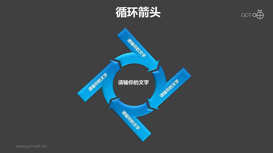 循环箭头之4部分旋转箭头循环图PPT模板素材