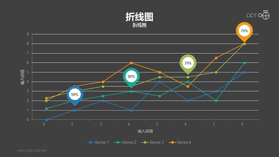 数字被强调的多彩折线图PPT模板