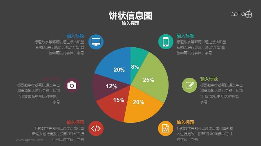 配上不同的小icon用饼图说故事的PPT