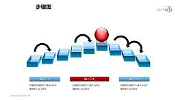 步骤图之红色小球悬浮方框递进关系图PPT素材下载