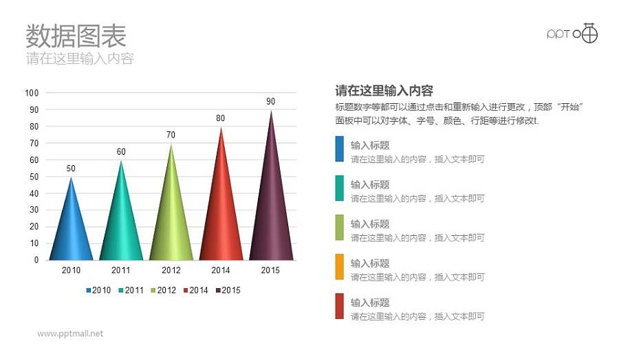 锥形立体柱状图PPT素材模板