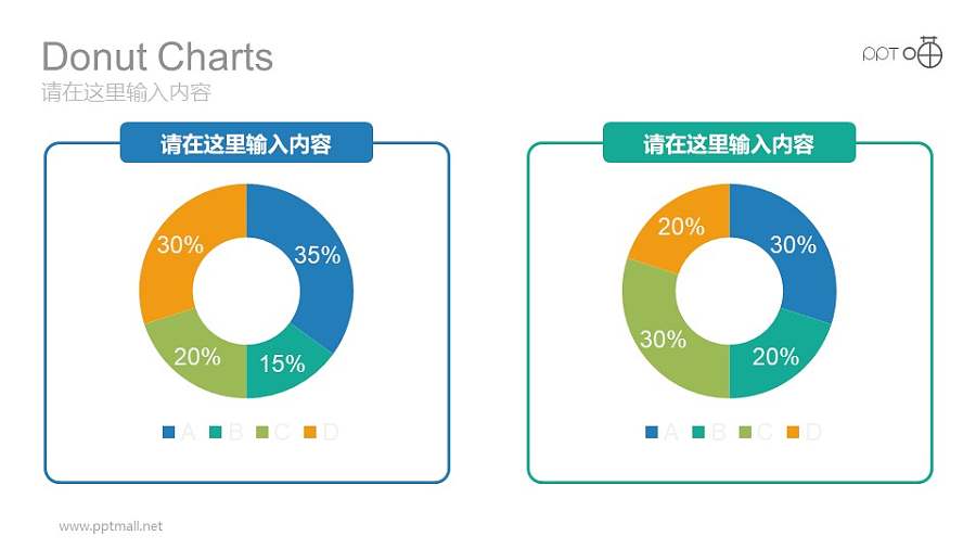 两组彩色动态环形图数据分析对比图表PPT模板