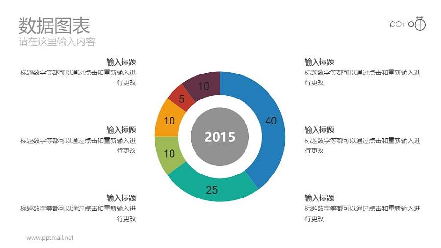 扁平化彩色动态圆环图辅文字说明PPT下载