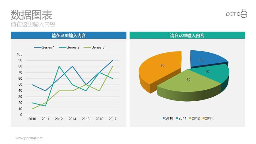 折线图+三维饼图彩色动态PPT模板下载