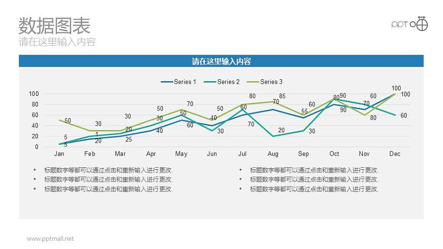 以月份为单位的折线统计图动态PPT图表下载