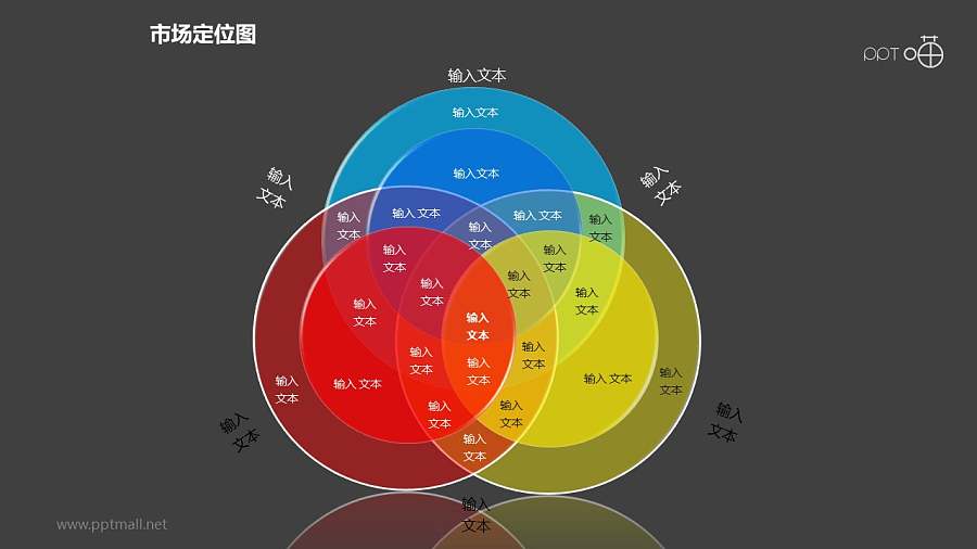 市场定位图之多重叠基础三色块图形PPT素材下载