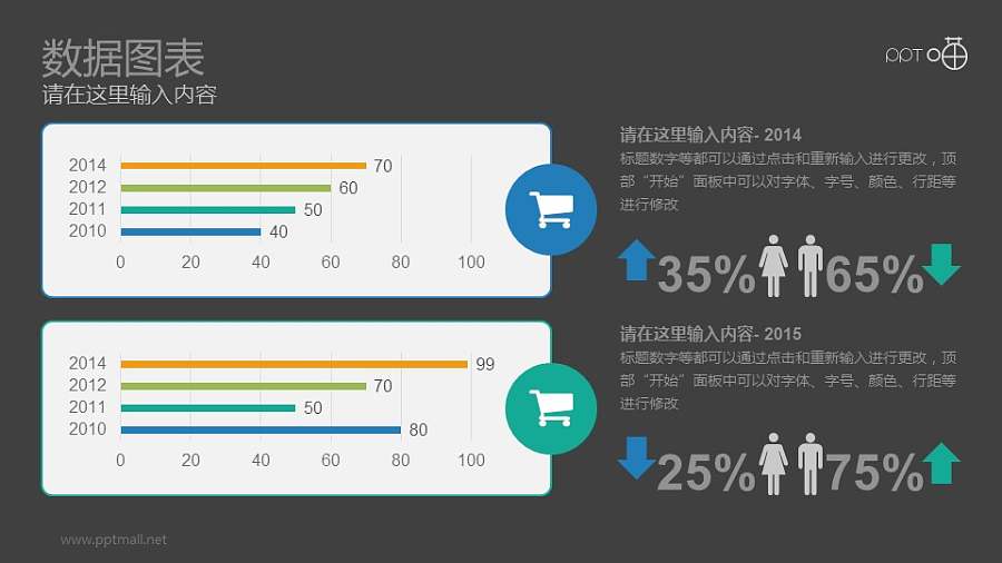 两组彩色各四个条形图对比分析PPT数据图表