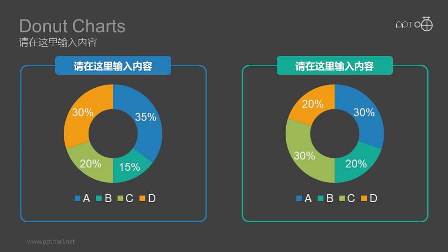 两组彩色动态环形图数据分析对比图表PPT模板