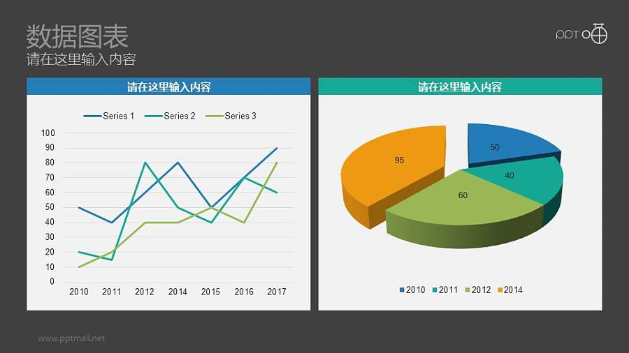 折线图+三维饼图彩色动态PPT模板下载