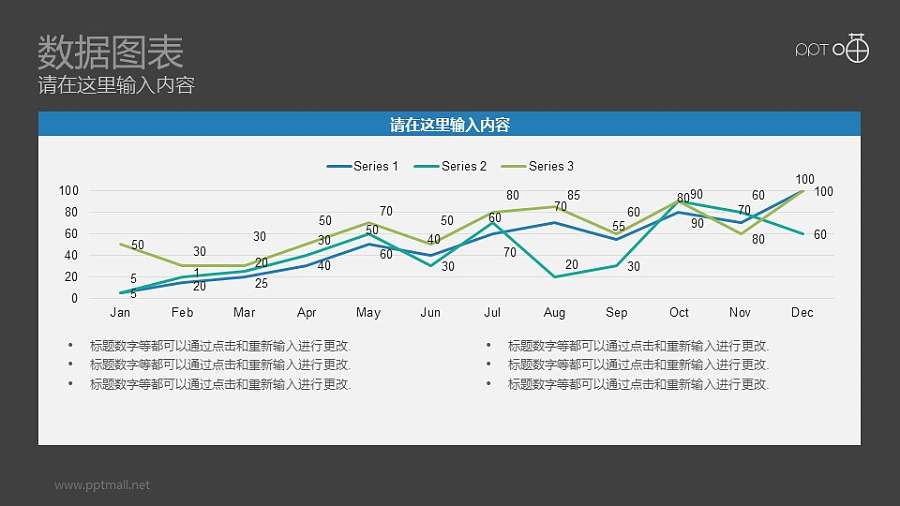 以月份为单位的折线统计图动态PPT图表下载
