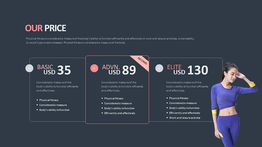 不同类型健身VIP会员价格表PPT样式模板