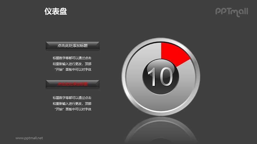 一组时钟/仪表盘样式的饼状图图文排版PPT模板素材