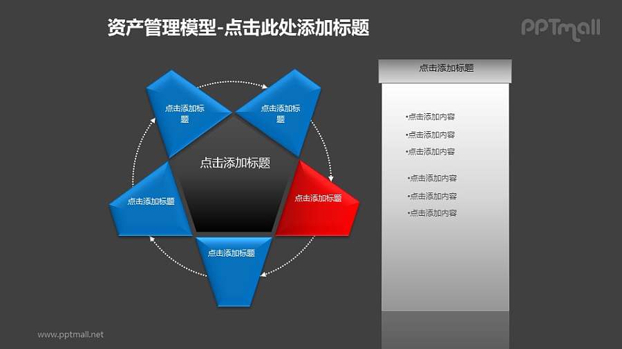 资产管理模型——6个多边形组成的循环图PPT模板素材