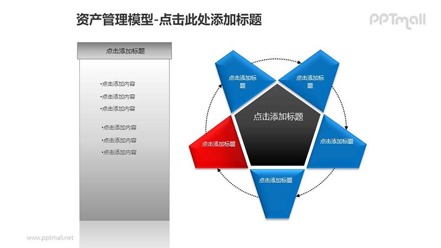 资产管理模型——6个多边形组成的循环图PPT模板素材