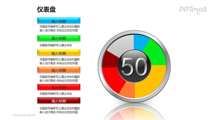 一组时钟/仪表盘样式的饼状图图文排版PPT模板素材