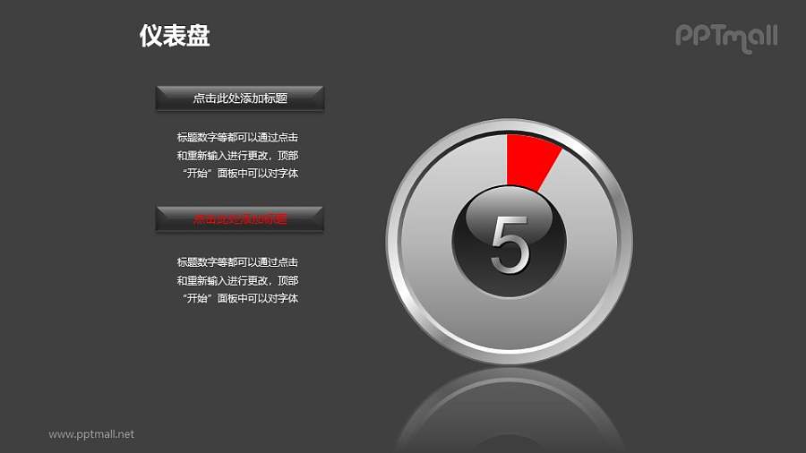 一组时钟/仪表盘样式的饼状图图文排版PPT模板素材