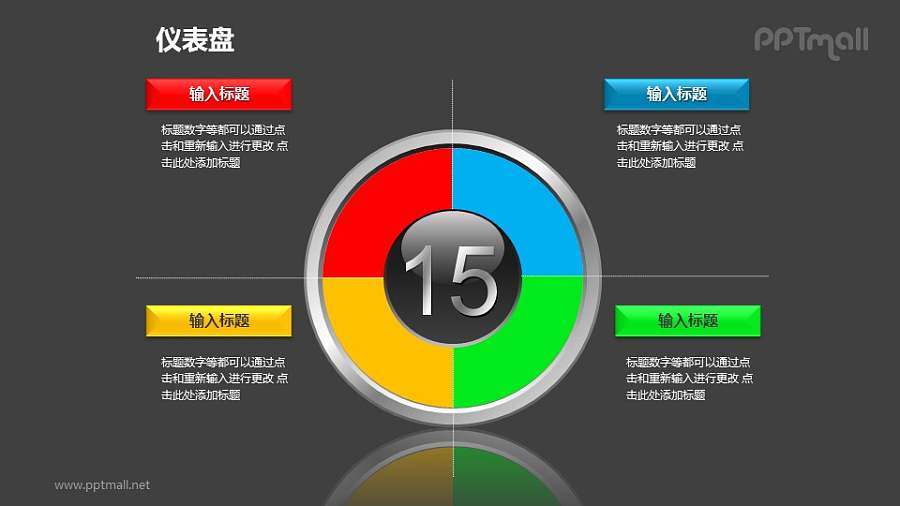 时钟/仪表盘样式的可调节饼状图PPT模板素材