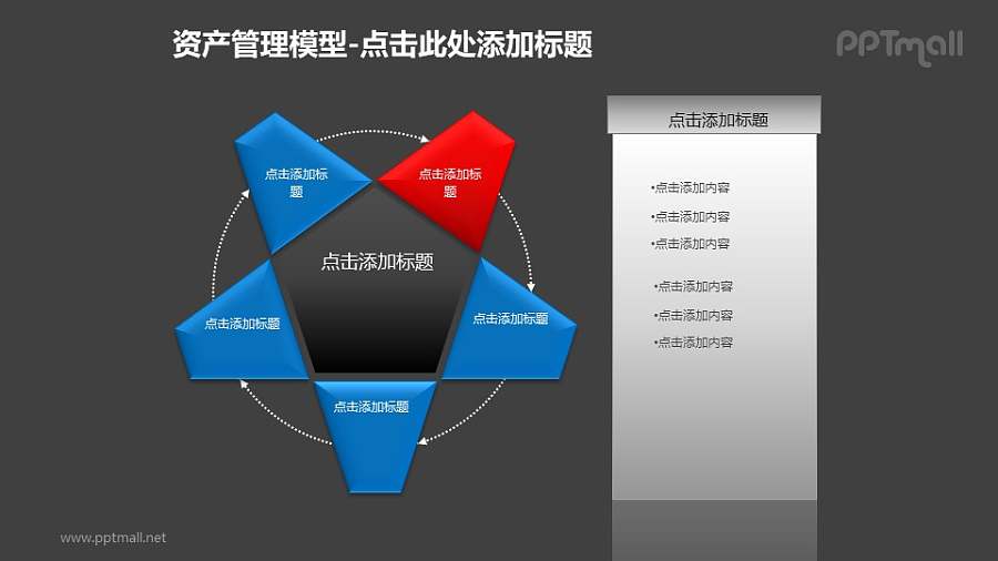 资产管理模型——6个多边形组成的循环图PPT模板素材