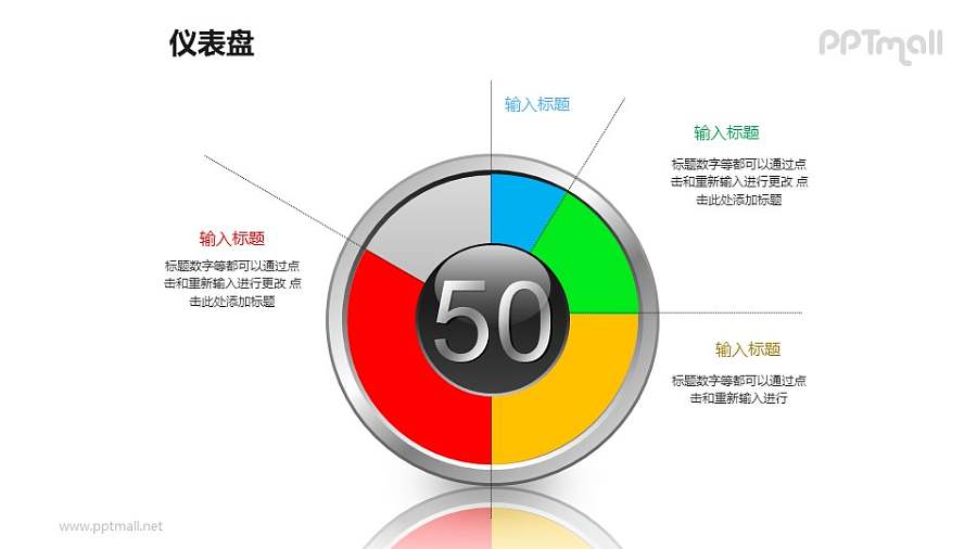 时钟/仪表盘样式的可调节饼状图PPT模板素材