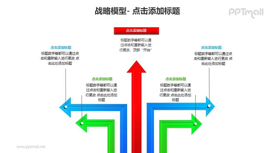 战略模型——彩色箭头树状图结构图形PPT素材下载