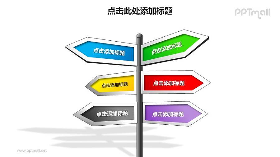 战略方向——路标指示牌样式的战略指针PPT模板素材