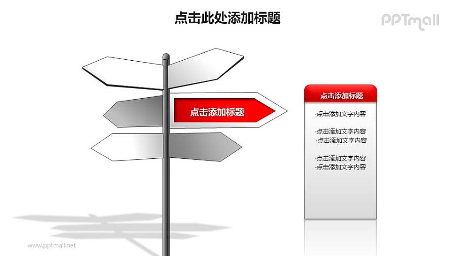 战略方向——路标指示牌样式的战略方向分析PPT模板素材