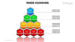 等级制度——多个六边形组成的四层次等级关系PPT图形素材