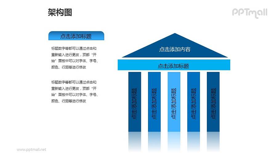 架构图——文本框+蓝色的亭子PPT图形素材