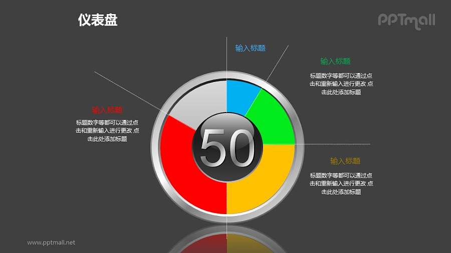 时钟/仪表盘样式的可调节饼状图PPT模板素材