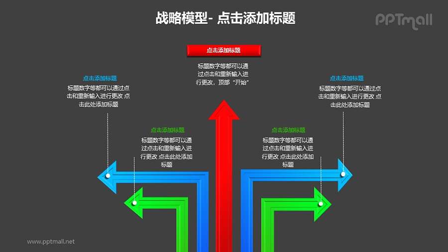 战略模型——彩色箭头树状图结构图形PPT素材下载