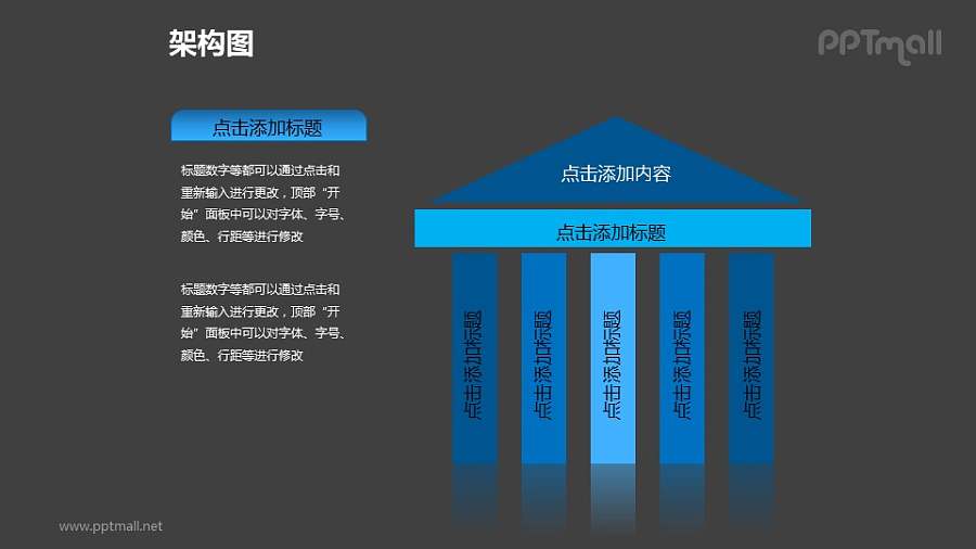 架构图——文本框+蓝色的亭子PPT图形素材