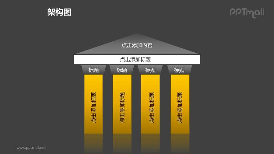 架构图——有四根黄色柱子的建筑PPT图形素材