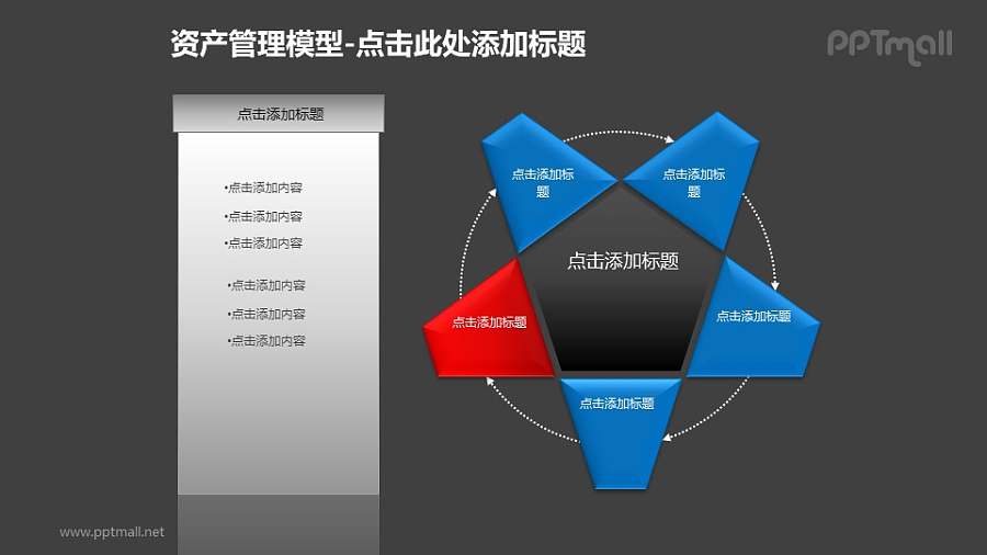 资产管理模型——6个多边形组成的循环图PPT模板素材