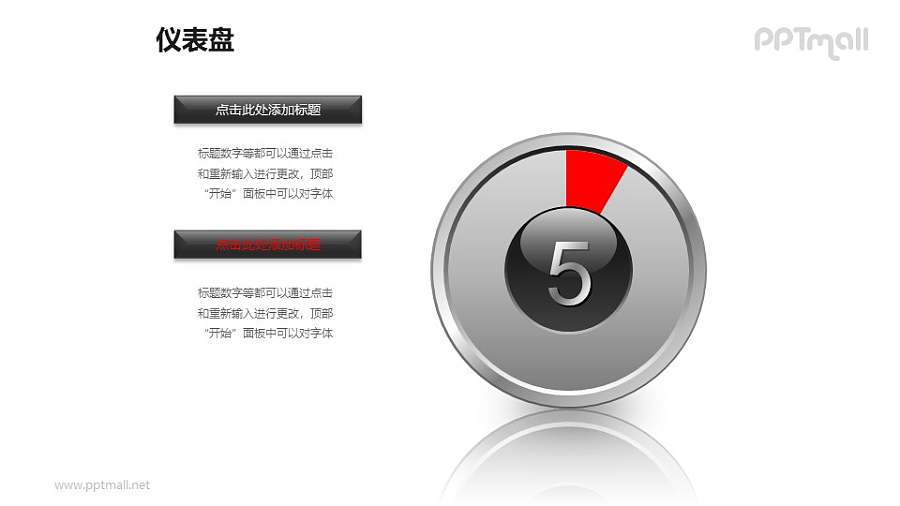 一组时钟/仪表盘样式的饼状图图文排版PPT模板素材